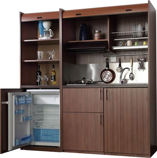 Silver KS190 KS190-FOU-LEUKO Kitchenette with Right Sink Bowl 190x65x209cm White with Small Refrigerator