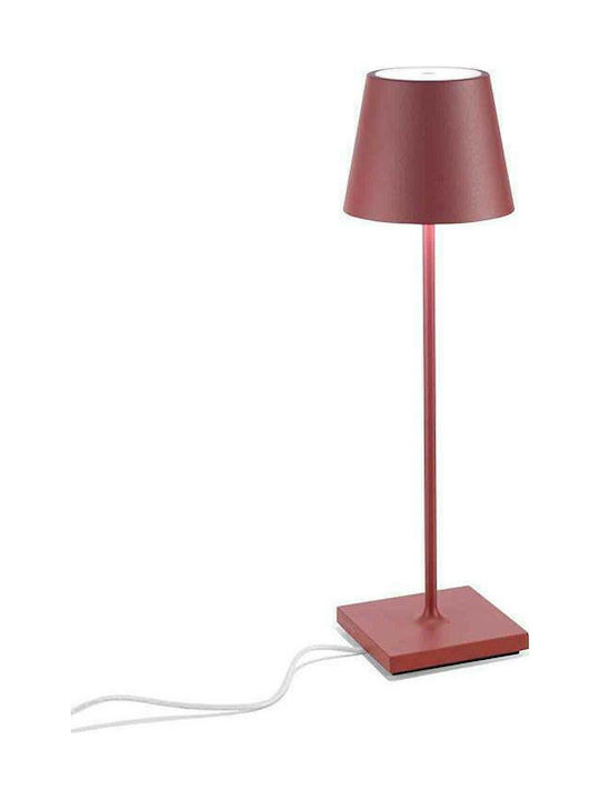 Zafferano Poldina Metal Table Lamp LED with Red Shade and Base