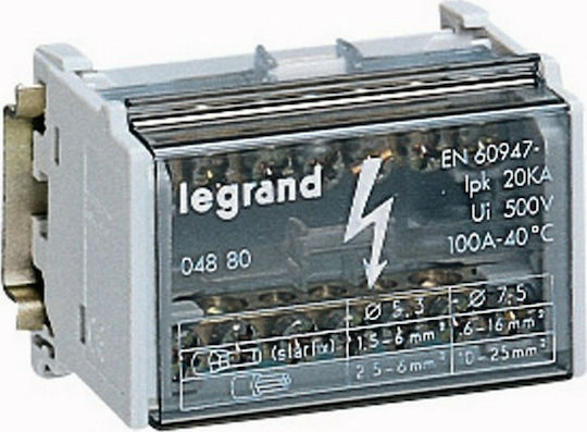 Legrand Μπλοκ Διανομής Διπολικό Ράγας 2P 100A 004880
