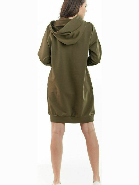 Awama Mini Dress with Hood Khaki