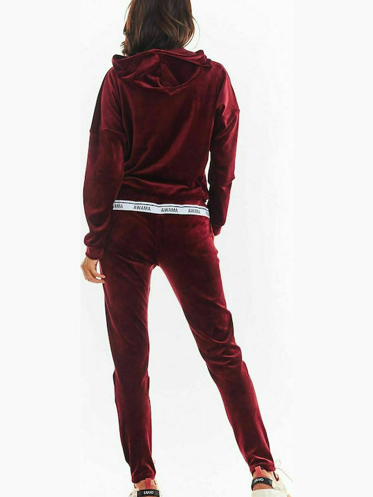 Awama Hohe Taille Damen-Sweatpants Jogger Burgundisch Samt