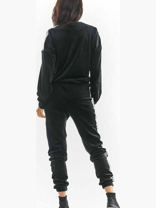 Awama Hohe Taille Damen-Sweatpants Jogger Schwarz Samt