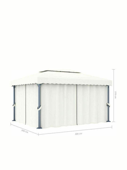 vidaXL Κιόσκι Κήπου με Led Λευκό Κρεμ 4x3m