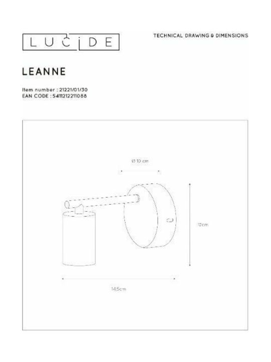 Lucide Lightning Leanne Classic Lamp Wall with Socket E27 Black 10x10cm