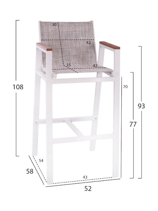 Gartenhocker Für Bar Außeneinsatz Aus Aluminium Weiß 52x58x108cm