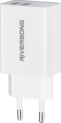 Riversong Φορτιστής Χωρίς Καλώδιο με 2 Θύρες USB-A Λευκός (SafeKub D2)