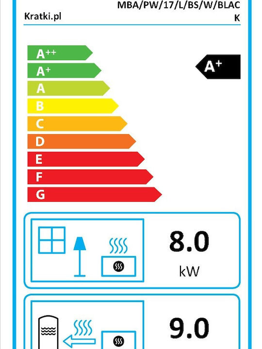 Kratki MBA PW 17 L BS W Kaminofen Holz Heizkörper 17kW Linke Ecke mit einer zu öffnenden Tür Geschlossenes Ausdehnungsgefäß Schwarz