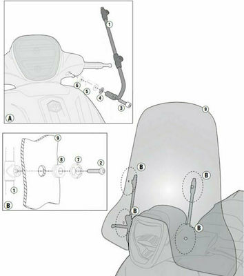 Givi A5615A Motorcycle Windshield & Windscreen Installation Kit for Piaggio Medley 125 / Medley 150 GIVPIAKIT13