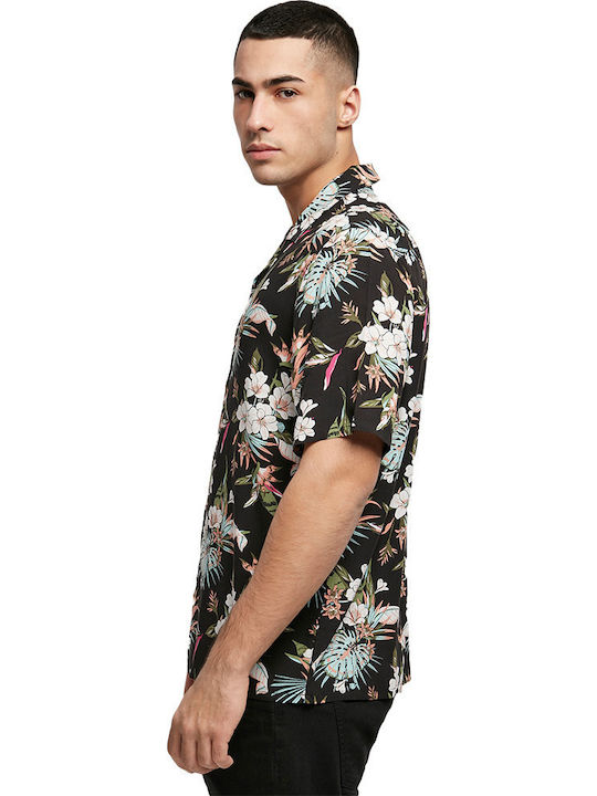Κοντομάνικο Πουκάμισο σε Κανονική Γραμμή Floral Black Tropical
