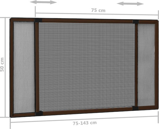 vidaXL Σίτα Παραθύρου Συρόμενη από Fiberglass Καφέ με Πλαίσιο 50x143cm