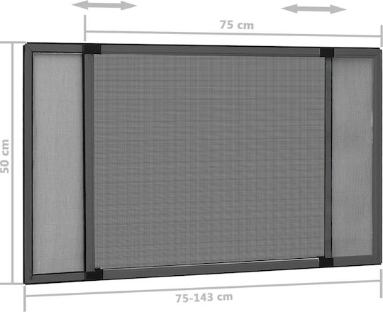 vidaXL Mosquito Net Window Sliding Fiberglass Black with Frame 50x143cm