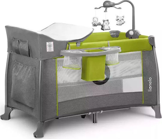 Lionelo Thomi Laufstall 2 Ebenen mit Wickeltisch & Matratze Green Lemon 125x68cm