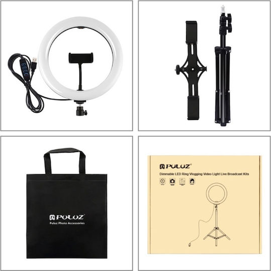 Puluz Ringlicht 26cm 3200 - 6500K mit Bodenstativ und Handyhalter