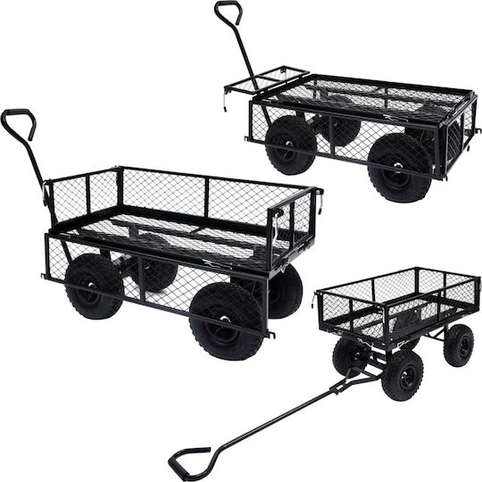 Garden Cart Towable Black Up to 250kg Trailer Garden Cart Four-wheel with Maximum Load Weight 250kg 84x84cm.