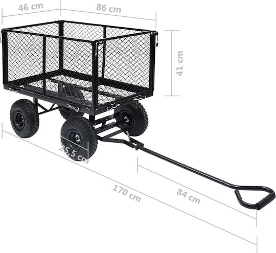 Garden Cart Towable Black 350kg Trailer Garden Cart Four-wheel with Maximum Load Weight 350kg 84x84cm.