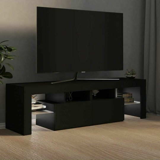 TV Stand Wooden with LED Lighting Black Velvet-Black Metal L140xW35xH40cm