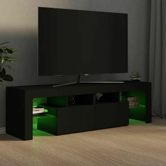 TV Stand Wooden with LED Lighting Black Velvet-Black Metal L140xW35xH40cm