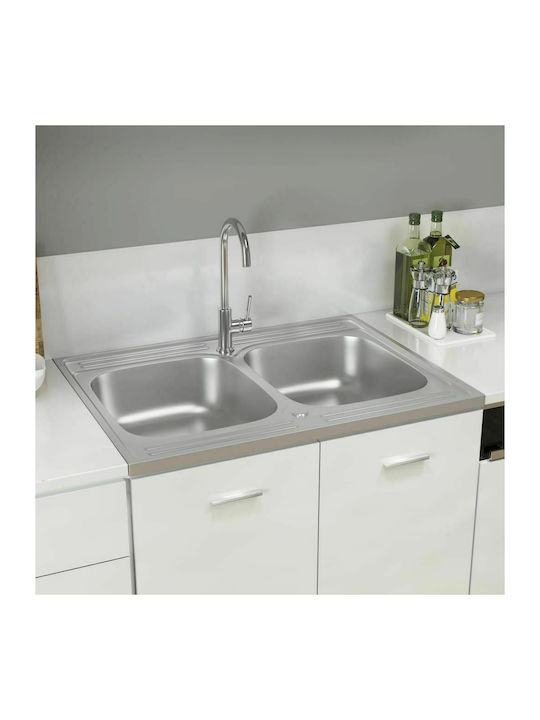 vidaXL Ένθετος Νεροχύτης Inox Μ80xΠ60cm Ασημί
