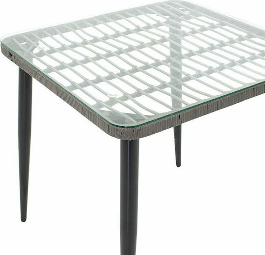 Naoki Outdoor Dinner Free Standing Table with Glass Surface and Metal Frame Black - Grey 80x80x78cm
