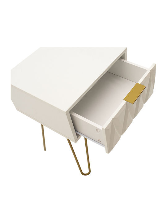 Bedside Table Isla Wooden White Painting - Gold 42x35x55cm