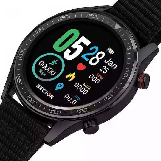 Sector S-02 46mm Smartwatch with Heart Rate Monitor (Black Fabric Strap)