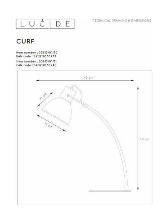 Lucide Lightning Curf Office Lamp for Socket E27 in White Color