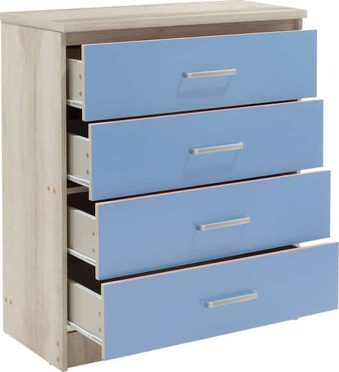 Kinderkommode Looney Castillo-Blue mit 4 Schubladen 80x40x95cm