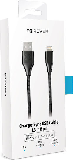 Forever Braided USB-A la Cablu Lightning Negru 1.5m
