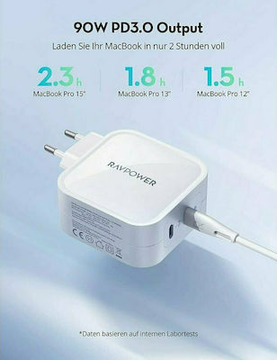 RAVPower Pioneer PD USB-C Cable & 2x USB-C Wall Adapter 90W Λευκό (RP-PC128)