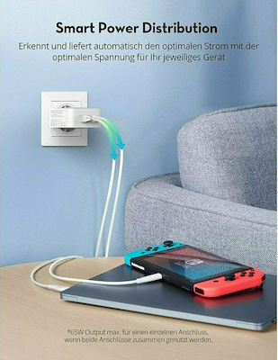 RAVPower Charger with 2 USB-C ports and USB-C Cable 90W Power Delivery in White Colour (RP-PC128)