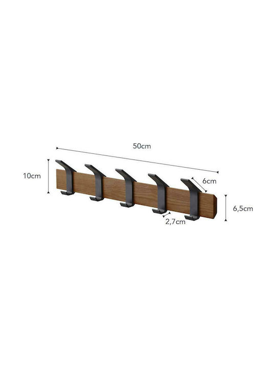 Yamazaki Metal Wall Hanger Rin with 5 Slots Καρυδιά / Μαύρο 50x6.5x10cm