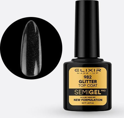 Elixir 982 Glitter Топ покритие за Полу-перманентни Лакове 8мл