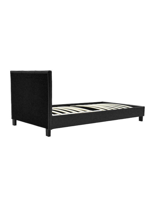 Nevil Pat Single Tapitat cu Piele Ecologică Negru cu Plăci Potrivit pentru Saltea 100x200cm