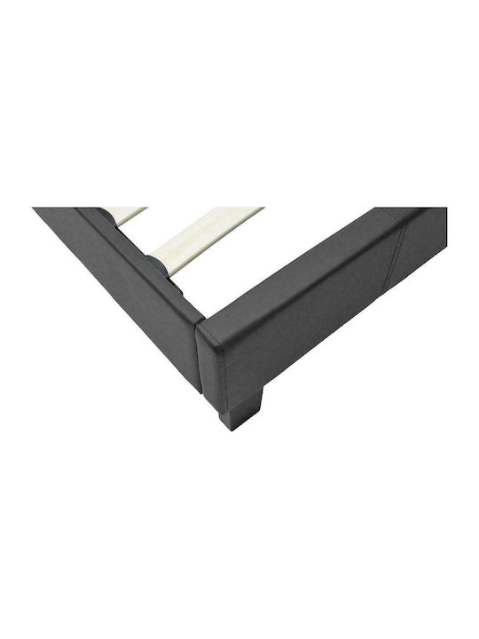 Nevil Pat Single Tapitat cu Piele Ecologică Negru cu Plăci Potrivit pentru Saltea 100x200cm