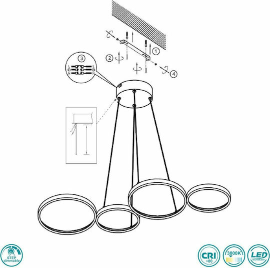 Wofi Vika Pendant Light White Rail 88x150cm