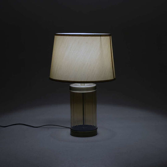 Inart Glass Table Lamp for Socket E27 with Beige Shade and Transparent Base