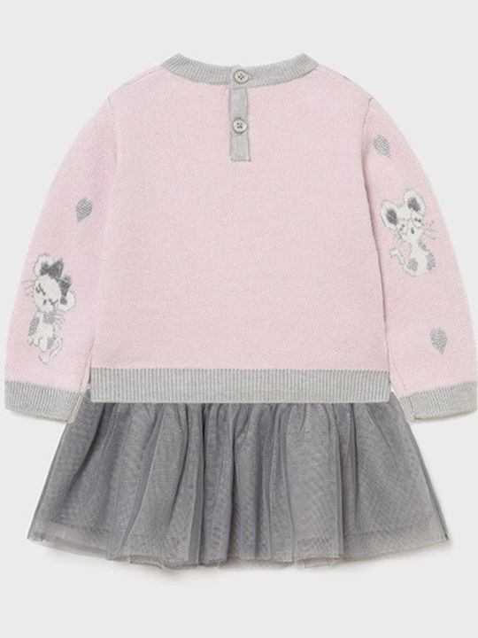 Mayoral Kids Dress Tulle Long Sleeve Pink