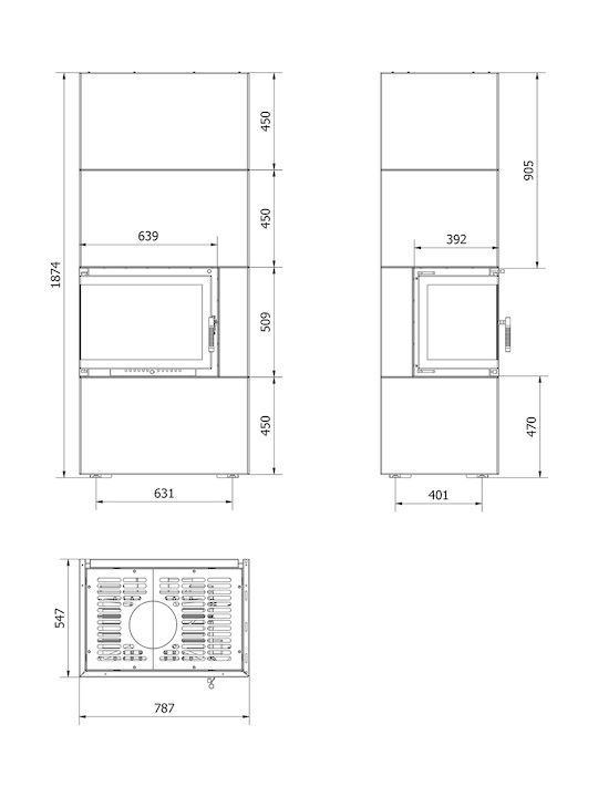 Kratki Simple Box L S Wood Fireplace Insert with Left Corner Window 8kW Bianco