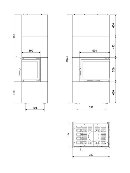 Kratki Simple Box P S Kaminofen Holz 8kW Rechte Ecke mit einer zu öffnenden Tür Schwarz