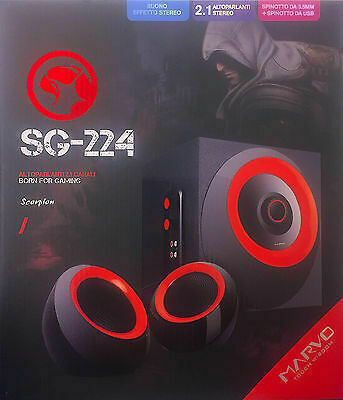 Marvo SG-224 Ηχεία Υπολογιστή 2.1 με Ισχύ 15W Κόκκινα