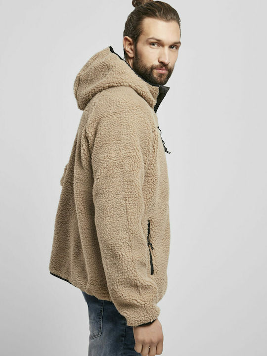 Herren Fleecejacke mit Kapuze Camel