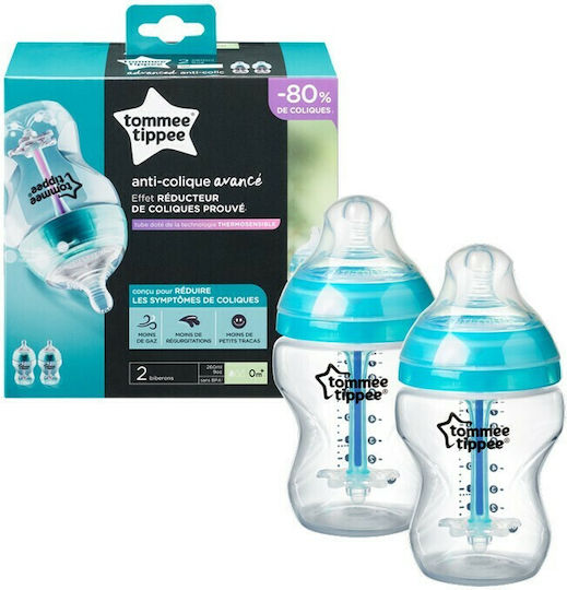 Tommee Tippee Module Biberoane Bebelusi Plastice Advanced Anti-Colici cu Tetină Din Silicon pentru 0+ Luni Turcoaz 260ml 2 Bucăți