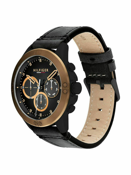 Tommy Hilfiger Harley Men's Watch 46mm Chronograph Battery with Black Leather Strap
