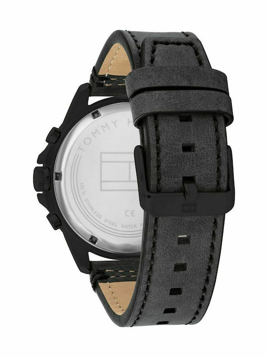 Tommy Hilfiger Harley Men's Watch 46mm Chronograph Battery with Black Leather Strap