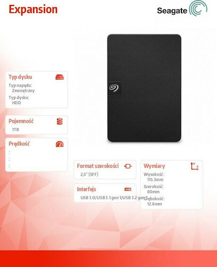 Seagate Expansion Portable USB 3.0 External 2.5" HDD 1TB Black