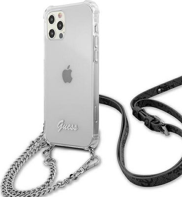 Guess 4G Silver Chain Silicone Back Cover with Strap Transparent (iPhone 12 Pro Max)