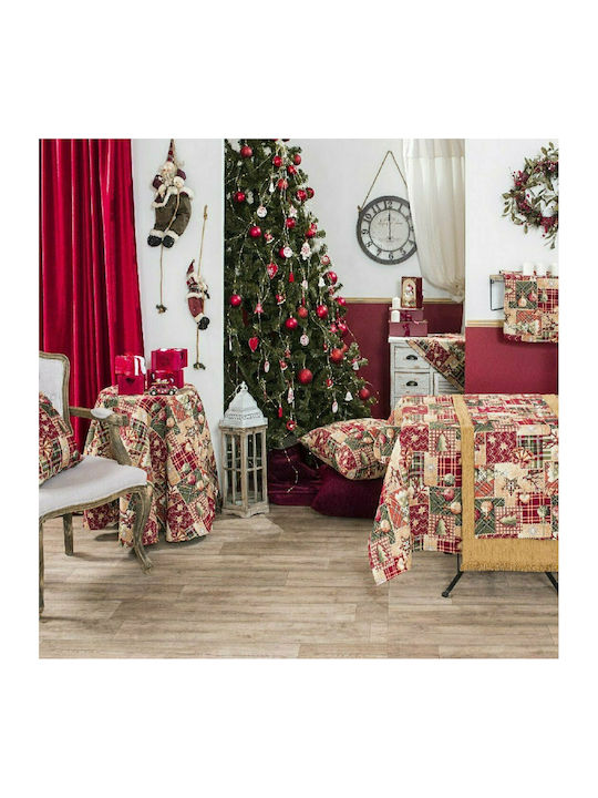 Teoran Tinsel Christmas Tablecloth Square Fabric Red L90xW90cm.