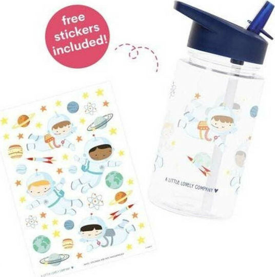 A Little Lovely Company Kids Water Bottle Plastic with Straw Blue 450ml