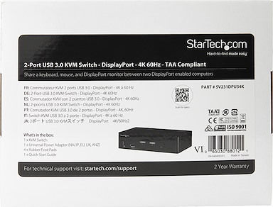 StarTech 2 Port DisplayPort KVM Switch - 4K 60Hz - Single Display