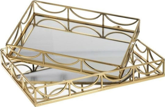 Inart Διακοσμητικός Δίσκος Metallisch Rund mit Spiegel Gold 2Stück